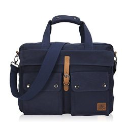 Veegul 17 inch Multifunction Canvas Laptop Messenger Bag Carry on Computer Travel Bag Navy Blue VG