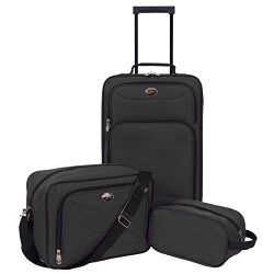 Jetstream 3 Piece Luggage Set with Toiletry Kit Black