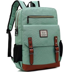 Kenox Mens Large Vintage Canvas Backpack School Laptop Bag Hiking Travel Rucksack (Greenfabric)