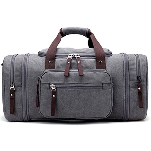 Kenox Oversized Canvas Travel Tote Luggage Weekend Duffel Bag (Grey ...