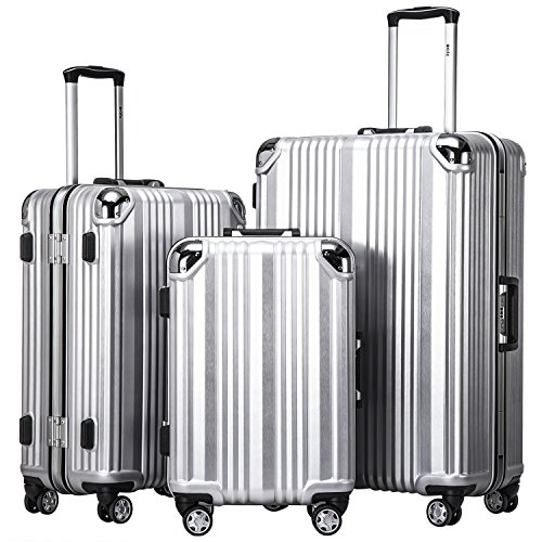 Coolife Luggage Aluminium Frame Suitcase 3 Piece Set with TSA Lock 100 ...