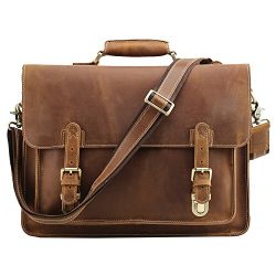 Polare Men’s Full Grain Leather Laptop Briefcase Messenger Bag Vintage Travel Case