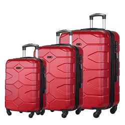 3 Piece Luggage Set Durable Lightweight Hard Case Spinner Suitecase LUG3 LY09 RED