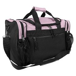 DALIX 17″ Duffle Travel Bag with Front Mesh Pockets in Pink