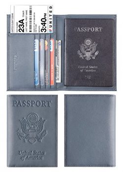 Travelambo RFID Blocking Genuine Leather Passport Holder Wallet Cover (blue)