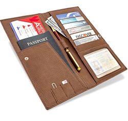 Travel Wallet – Passport Holder – Long Leather Wallet and Travel Document Organizer  ...