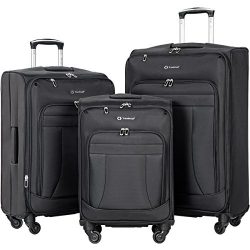 Travelhouse 3 Piece Luggage Set Softshell Deluxe Expandable Spinner Suitcase (Black)