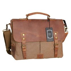 WOWBOX Messenger Bag Satchel Vintage Canvas Leather 13″(L)x10.5″(H) x 4.1″(W)  ...