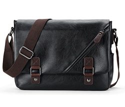 Kenox Pu Leather Crossbody Messenger Bag Laptop Case (Black-pu)