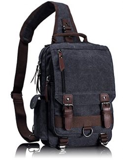 Leaper Canvas Message Sling Bag Outdoor Cross Body Bag Messenger Shoulder Bag (Medium,Black)