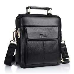 Sunmig Men’s Genuine Leather Shoulder Bag Messenger Briefcase CrossBody Handbag (Black)