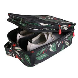 Travel Shoe Bag with Zipper Waterproof Portable Storage Organizer Bags for Women (Green Leaves)