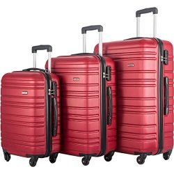 FLIEKS Luggages 3 Piece Luggage Set Spinner Suitcase (Red)