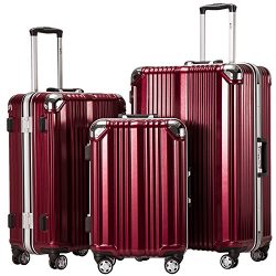 Coolife Luggage Aluminium Frame Suitcase 3 Piece Set with TSA Lock 100%PC