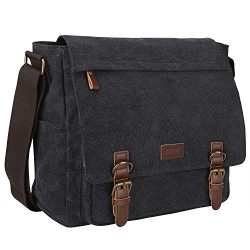 S-ZONE Vintage Canvas Messenger Bag School Shoulder Bag for 13.3-15inch Laptop Business Briefcas ...