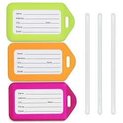 MIFFLIN Luggage Tags in Mixed Colors and Size Packs (3 Pack, Neon), Travel Bag ID Name Labels