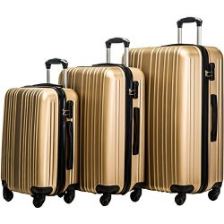 Merax Buris 3 Piece Luggage Set Lightweight Spinner Suitcase 20 24 28 (.Gold)