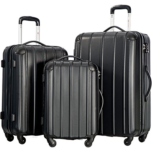 Merax Travelhouse 3 Piece Spinner Luggage Set with TSA Lock (Black ...