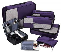 TripDock Various Packing Cubes 6 Set Lightweight Travel Luggage Organizers (2Purple(1Large+1Medi ...