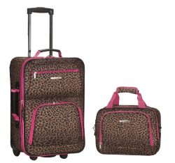 Rockland Luggage 2 Piece Set, Pink Leopard, Medium