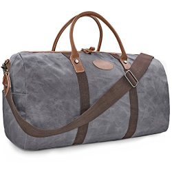 Travel Duffel Bag Waterproof Canvas Overnight Bag Leather Weekend Oversized Carryon Handbag Grey