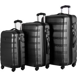 Travelhouse Luggage Set 3 Piece Expandable Lightweight Spinner Suitcase (Black)