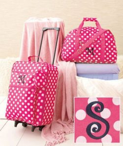 3-Pc Girl’s Monogram Letter “S” Luggage Set Rolling Suitcase Duffel Bag Clutch