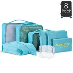 KINGMAS 8 Set Packing Cubes – 6 Travel Organizer Luggage Compression Pouches + 1 Clear Toi ...