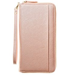 Travel Document Organizer & RFID Passport Wallet Case, Family Passport Holder Id (Rose Gold)