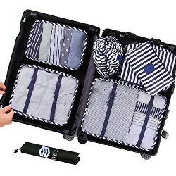 OEE 7 pcs Luggage Packing Organizers Packing Cubes Set for Travel, Navy Blue Stripe