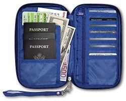 RFID Travel Passport & Document Organizer Zipper Case , Blue