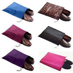 FashionBoutique waterproof Nylon shoe bags- New 6 Colors Set travel friends (Sky Blue/Rose Red/P ...