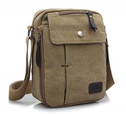 Ecokaki(TM) Canvas Small Messenger Bag Casual Shoulder Bag Travel Organizer Bag Multi-pocket Pur ...