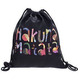 Packable Print Drawstring Bags Lightweight Travel Backpack (HAKUNA-B)