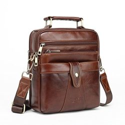 Langzu Men’s Genuine Leather Messenger Shoulder Bag Handbag Laptop iPad Briefcase (brown-6013)