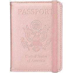 GDTK Leather Passport Holder Cover Case RFID Blocking Travel Wallet (Rose Gold #3)