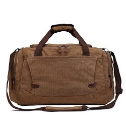 Travel Duffel Canvas&Leather Gmy Bag Overnight Weekender Bags women men (Coffe 3)