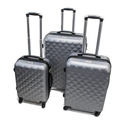 ALEKO LG52SL ABS Suitcase Set Luggage Travel with Lock, 3 Piece, Diamond Pattern, Silver