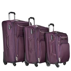 3 Piece Luggage Set Durable Lightweight Soft Case Spinner Suitecase LUG3 RS3049 PURPLE