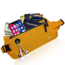 Pacasso RFID Blocking Passport Holder- Money Belt- Hidden Travel belt- Card Belt-Card Wallet (Ye ...