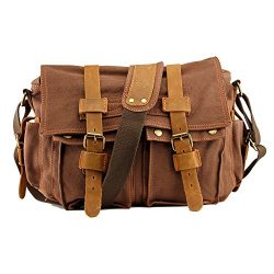 Men’s Vintage Canvas and Leather Satchel School Military Shoulder Bag Messenger Large 17&# ...