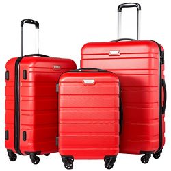 Coolife Luggage 3 Piece Set Suitcase Spinner Hardshell Lightweight (red3)