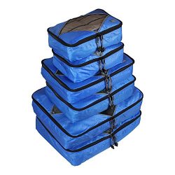 Rusoji Premium Packing Cube Travel Luggage Organizers – 6pc Various Size Set (Blue)