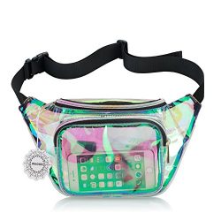 Water Resistant Shiny Neon Fanny Bag for Women Rave Festival Hologram Bum Travel Waist Pack (Cle ...