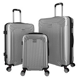 3 Piece Luggage Set Durable Lightweight Spinner Suitecase LUG3 GL8216 SILVER