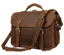 Polare Leather Messenger Bag Casual Designer Travel Briefcase Fits 16.5” Laptop