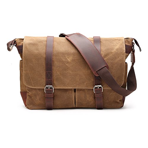 H-ANDYBAG 15 Inch Shoulder Laptop Bag Waxed Canvas Messenger Bag for ...