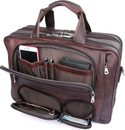 Iswee Genuine Leather Laptop Messenger Bag Business Briefcase Travel Duffel Luggage Bag (Large S ...