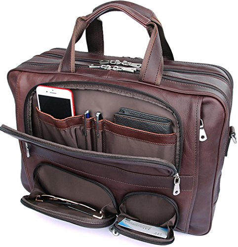 Iswee Genuine Leather Laptop Messenger Bag Business Briefcase Travel ...