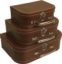 Wald Imports Brown Paperboard  Decorative Storage Paperboard Suitcases, Set of 3